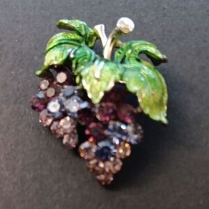 Vintage Crystal Green and Purple Grapevine Brooch